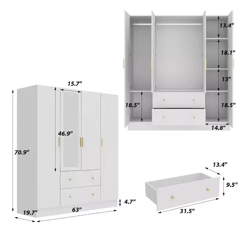 Hitow Armoire 2 grands tiroirs zone de suspension centrale avec miroir Style minimaliste