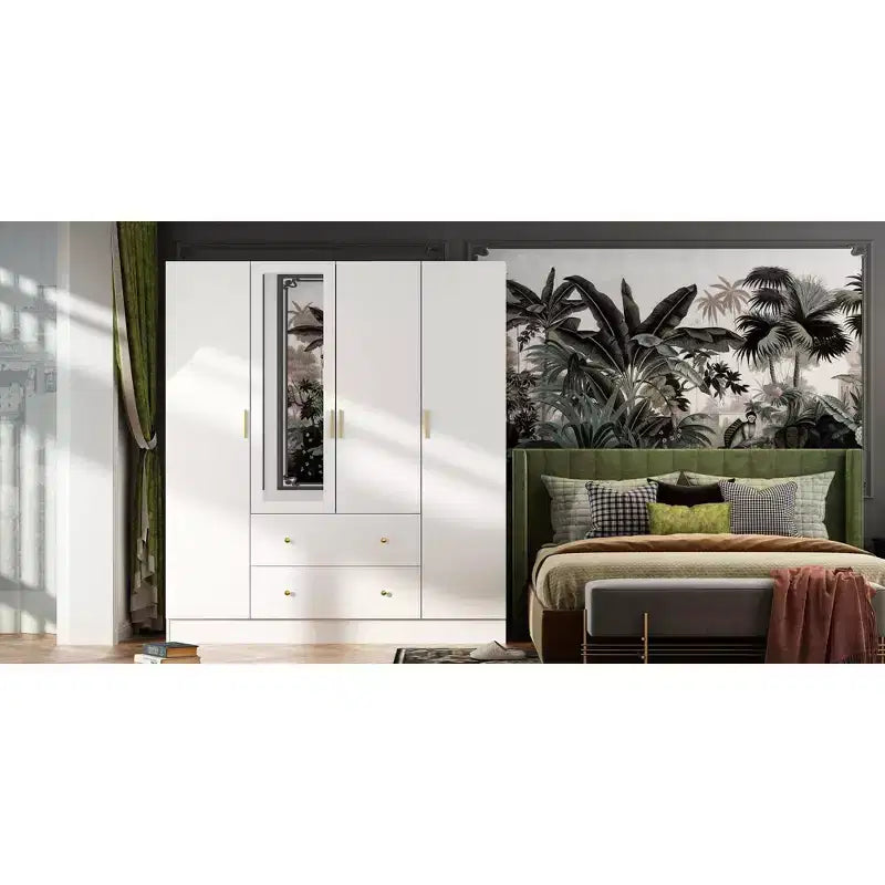 Hitow Armoire 2 grands tiroirs zone de suspension centrale avec miroir Style minimaliste