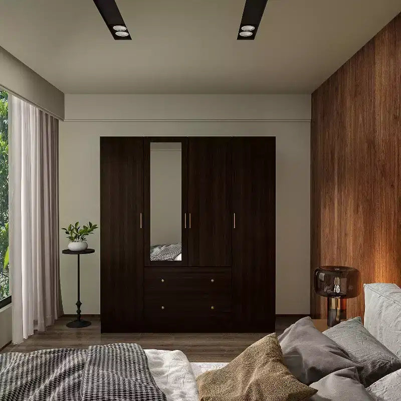 Hitow Armoire 2 grands tiroirs zone de suspension centrale avec miroir Style minimaliste