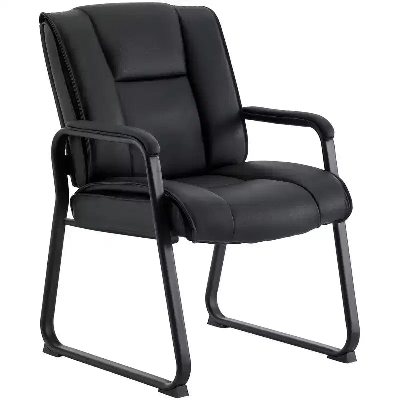 Chaise de salle d'attente en cuir véritable pleine fleur avec piètement luge