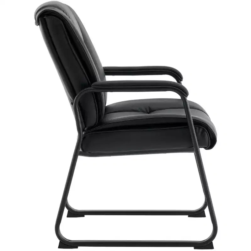 Chaise de salle d'attente en cuir véritable pleine fleur avec piètement luge