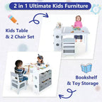 Kinder King Ensemble table et 2 chaises 3-en-1 pour enfants avec rangement, plateau amovible et tableau noir, pour l'art, l'artisanat et la lecture