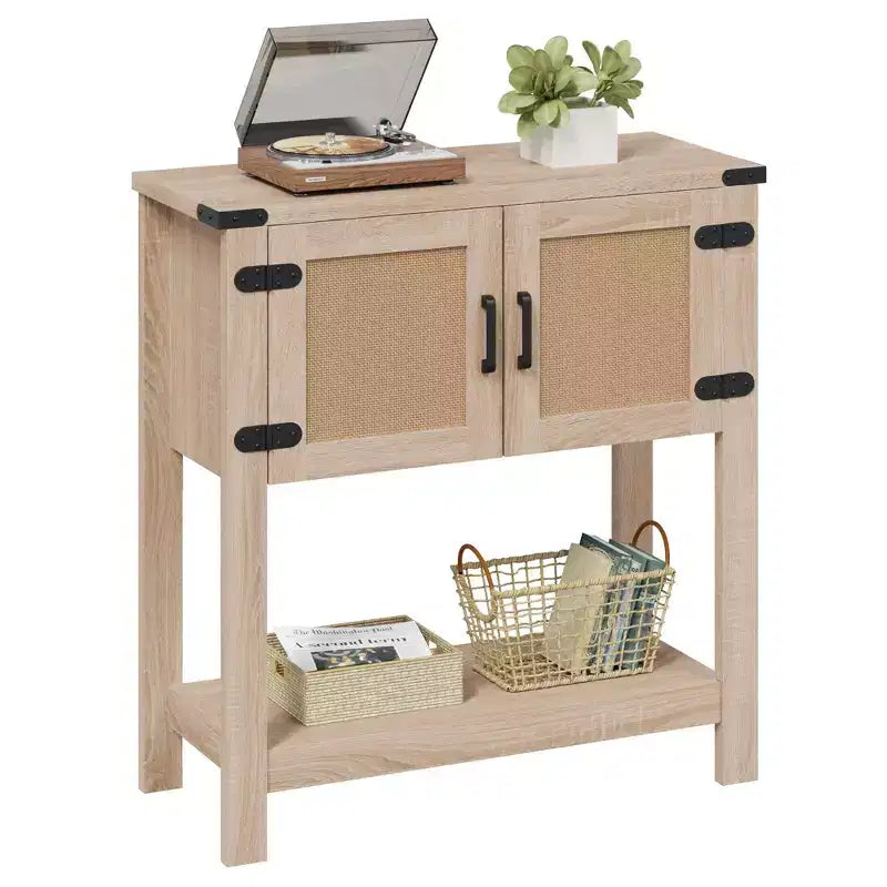 Console de ferme EROMMY avec portes en rotin, Table d'entrée avec meuble de rangement, Table d'entrée avec grande capacité de rangement pour cuisine, couloir