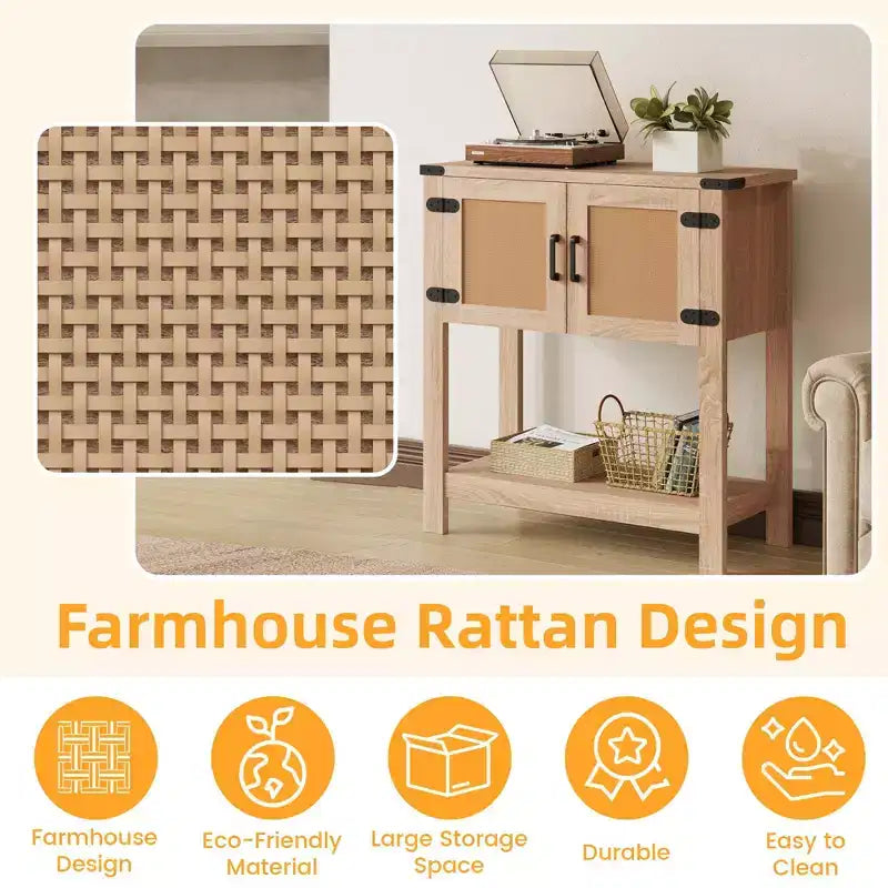 Console de ferme EROMMY avec portes en rotin, Table d'entrée avec meuble de rangement, Table d'entrée avec grande capacité de rangement pour cuisine, couloir