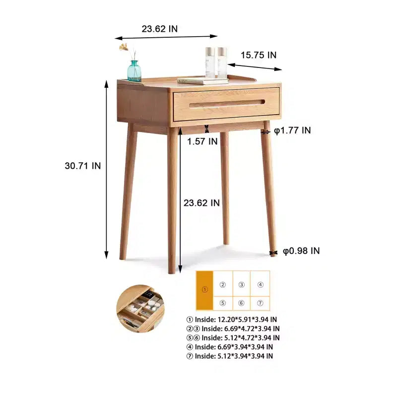 GDFStudio Taylor Tables de toilette compactes en bois massif de 23,62 po de largeur avec tiroir divisé