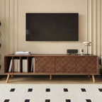70W Mid-Century Modern TV Stand, Media Console Table for TVs up to 80'', Entertainment Center with 5 Solid Wood Legs, Walnut - ModernLuxe