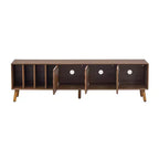 Meuble TV Moderne du Milieu du Siècle de 70 po, Table Console Média pour Téléviseurs jusqu'à 80'', Centre de Divertissement avec 5 Pieds en Bois Massif, Noyer - ModernLuxe