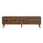 Meuble TV Moderne du Milieu du Siècle de 70 po, Table Console Média pour Téléviseurs jusqu'à 80'', Centre de Divertissement avec 5 Pieds en Bois Massif, Noyer - ModernLuxe