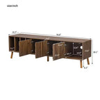 Meuble TV Moderne du Milieu du Siècle de 70 po, Table Console Média pour Téléviseurs jusqu'à 80'', Centre de Divertissement avec 5 Pieds en Bois Massif, Noyer - ModernLuxe