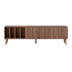 Meuble TV Moderne du Milieu du Siècle de 70 po, Table Console Média pour Téléviseurs jusqu'à 80'', Centre de Divertissement avec 5 Pieds en Bois Massif, Noyer - ModernLuxe