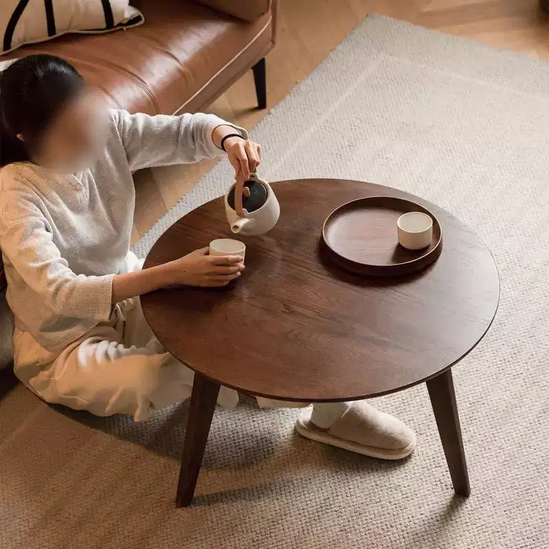GDFStudio Quincy Table basse ronde en bois de chêne massif 23,62 po