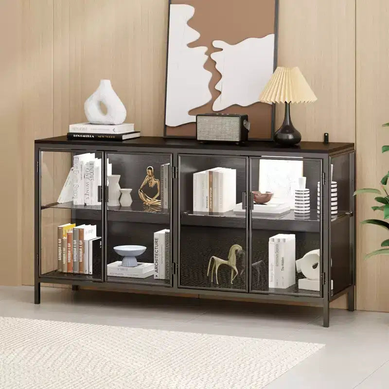 Vitrine Famapy en verre trempé noir : illuminez votre intérieur avec style et fonctionnalité