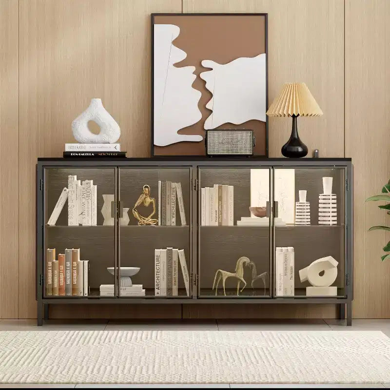 Vitrine Famapy en verre trempé noir : illuminez votre intérieur avec style et fonctionnalité