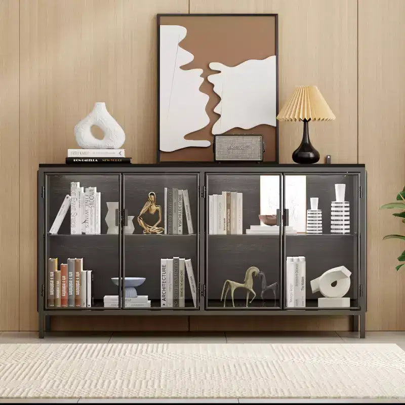 Vitrine Famapy en verre trempé noir : illuminez votre intérieur avec style et fonctionnalité