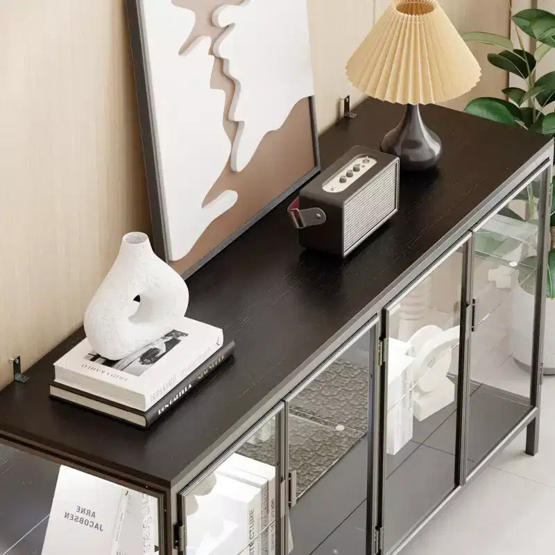 Vitrine Famapy en verre trempé noir : illuminez votre intérieur avec style et fonctionnalité