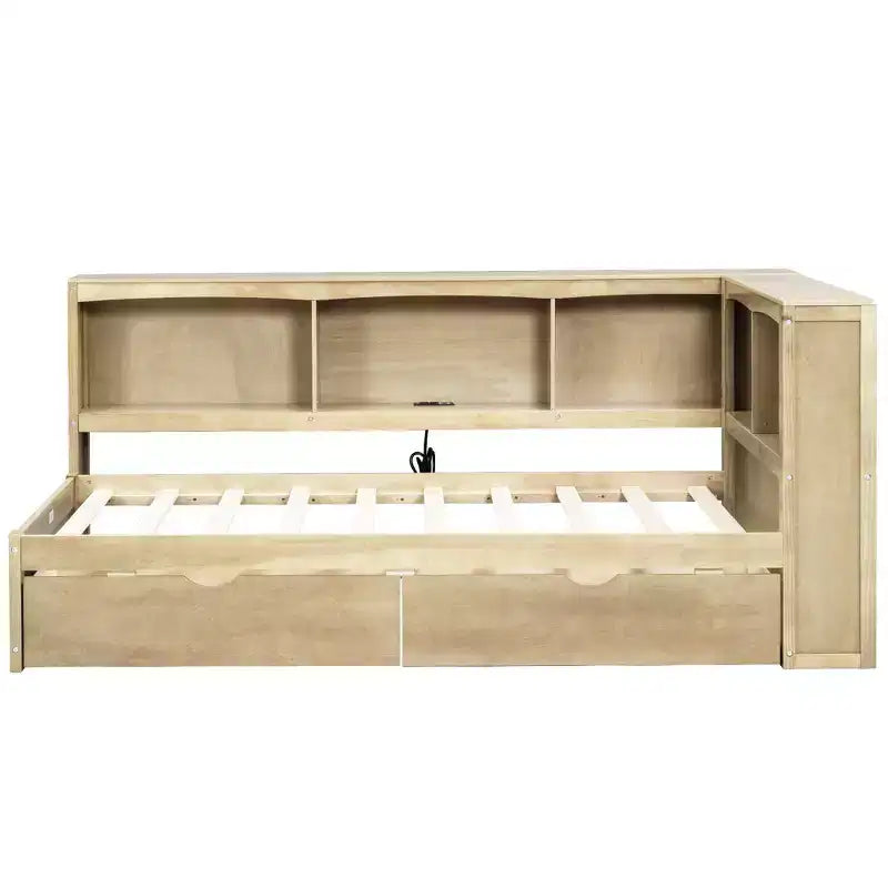 Lit de repos jumeau Whisen avec deux tiroirs de rangement, des armoires de rangement et des ports USB