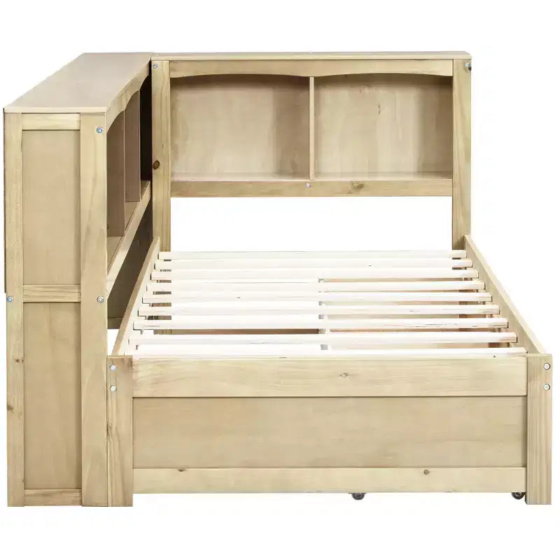 Lit de repos jumeau Whisen avec deux tiroirs de rangement, des armoires de rangement et des ports USB