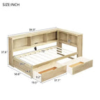 Lit de repos jumeau Whisen avec deux tiroirs de rangement, des armoires de rangement et des ports USB