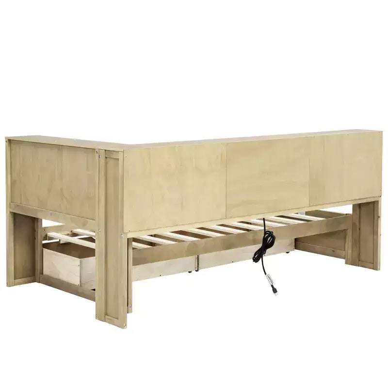 Lit de repos jumeau Whisen avec deux tiroirs de rangement, des armoires de rangement et des ports USB