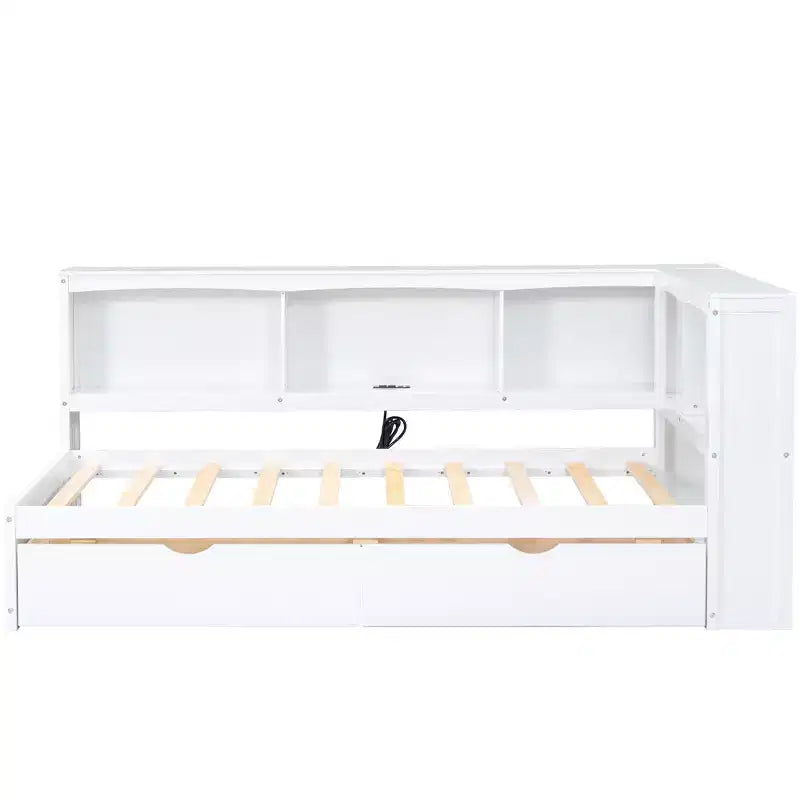 Lit de repos jumeau Whisen avec deux tiroirs de rangement, des armoires de rangement et des ports USB