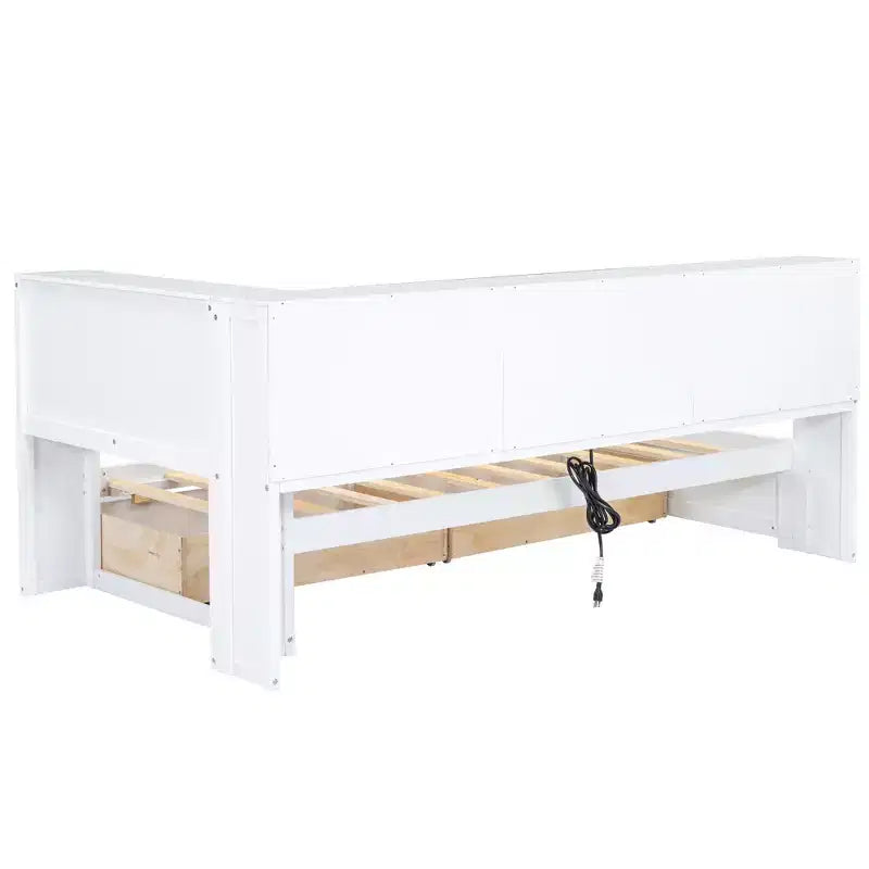 Lit de repos jumeau Whisen avec deux tiroirs de rangement, des armoires de rangement et des ports USB