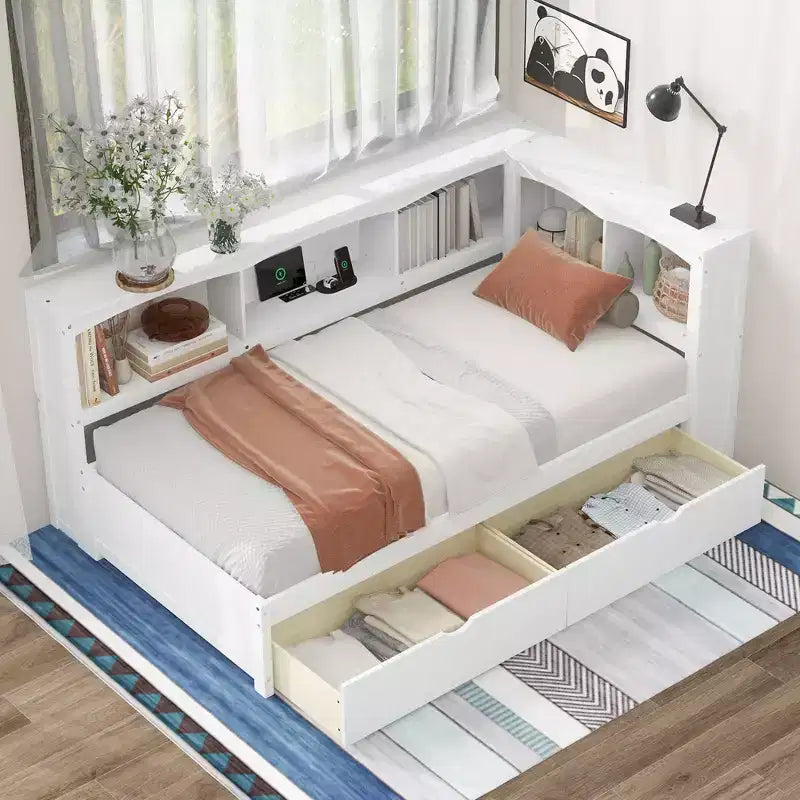 Whisen Twin Size Daybed with Two Storage Drawers, Storage Cabinets and USB Ports