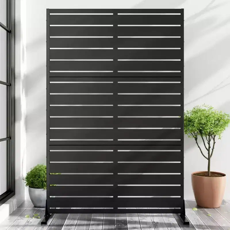 6-Fold Blind Black Galvanized Steel Partition Screen | 183H x 120W x 40D cm