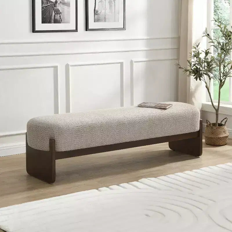 Christopher Knight Home Elmo 64 Pouf Moderne en Bois d'Hévéa Rembourré de Fil Bouclé, Beige