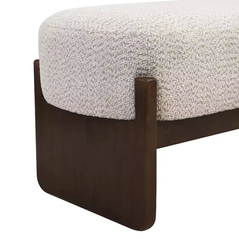 Christopher Knight Home Elmo 64 Pouf Moderne en Bois d'Hévéa Rembourré de Fil Bouclé, Beige