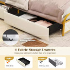 Cadre de lit Costway pour lits jumeaux/doubles/Queen avec lumières LED, tête de lit de rangement avec station de recharge et tiroirs, doré