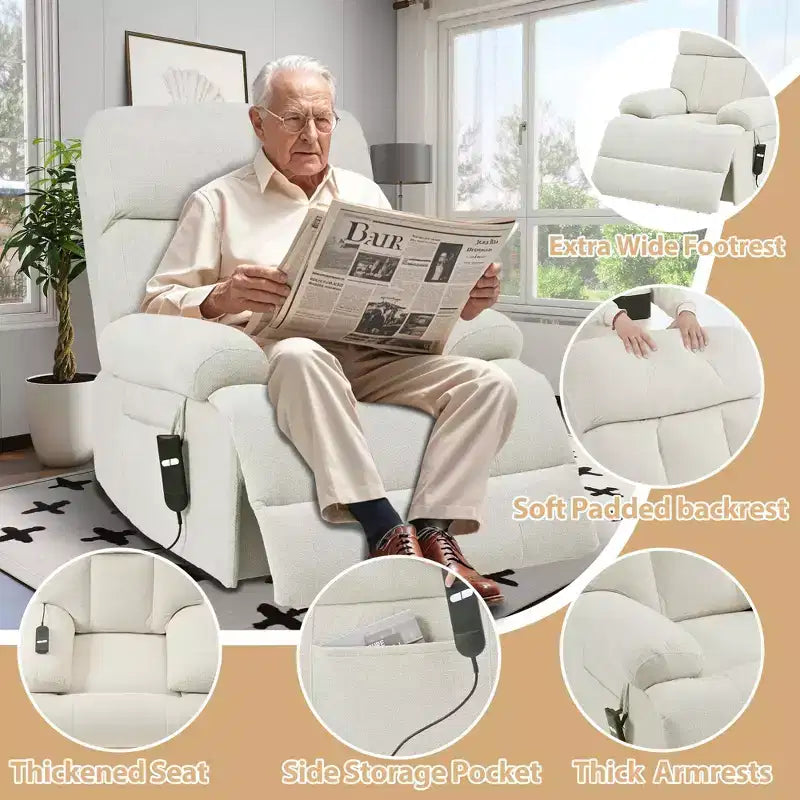 Fauteuil inclinable électrique surdimensionné, Fauteuil inclinable réglable pour personnes âgées, Fauteuil inclinable avec télécommande et poche latérale - ModernLuxe