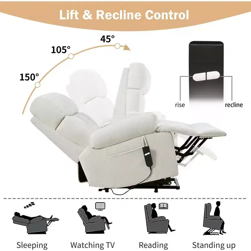 Fauteuil inclinable électrique surdimensionné, Fauteuil inclinable réglable pour personnes âgées, Fauteuil inclinable avec télécommande et poche latérale - ModernLuxe