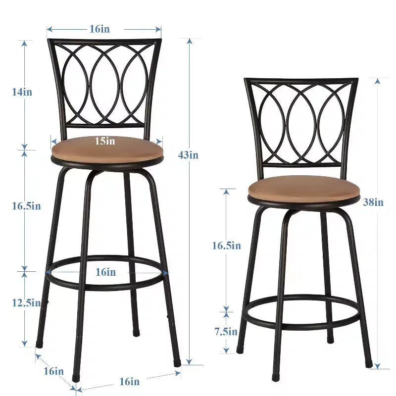 Tabourets de bar VECELO réglables en hauteur (lot de 2), tabourets de comptoir pivotants 24/29 po avec siège rembourré, chaises de bistrot/pub en acier