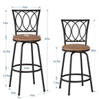 Tabourets de bar VECELO réglables en hauteur (lot de 2), tabourets de comptoir pivotants 24/29 po avec siège rembourré, chaises de bistrot/pub en acier