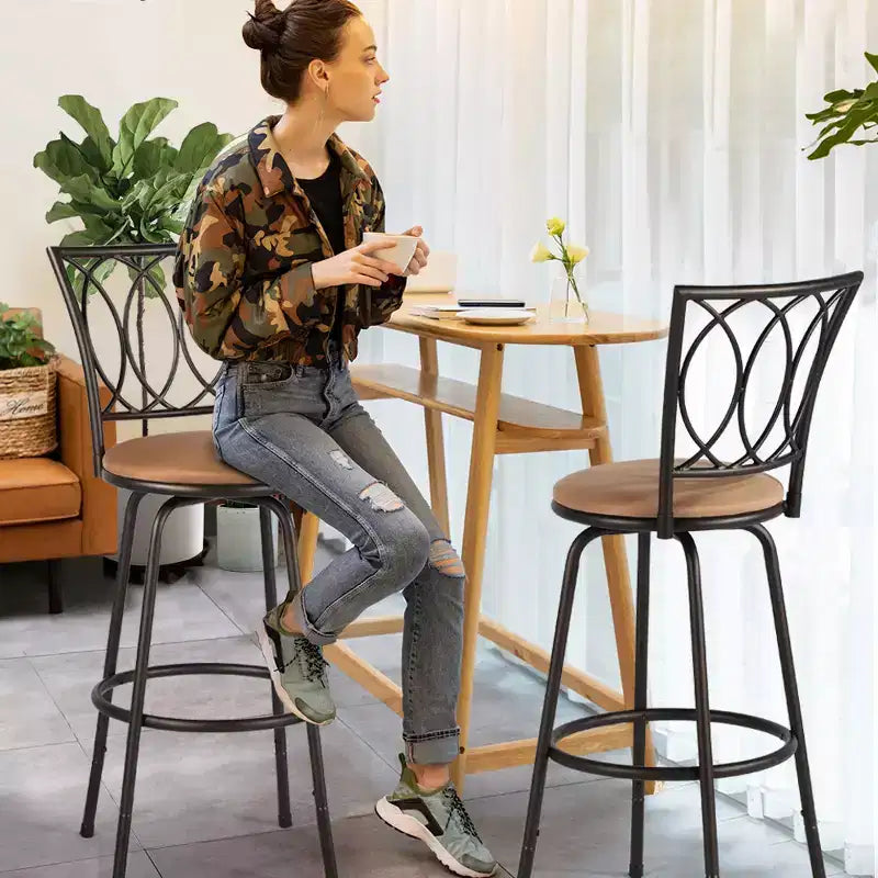 Tabourets de bar VECELO réglables en hauteur (lot de 2), tabourets de comptoir pivotants 24/29 po avec siège rembourré, chaises de bistrot/pub en acier