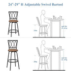 Tabourets de bar VECELO réglables en hauteur (lot de 2), tabourets de comptoir pivotants 24/29 po avec siège rembourré, chaises de bistrot/pub en acier