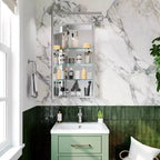 HBEZON Armoire de toilette avec miroirs, armoire de salle de bain encastrée/murale, étagères réglables, charnière à fermeture douce, rectangulaire, aluminium, argent