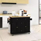 HOMCOM Îlot de cuisine sur roulettes, Chariot roulant avec plateau en bois de caoutchouc, Porte-épices, Porte-serviettes et Tiroirs pour Salle à manger