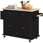 HOMCOM Îlot de cuisine sur roulettes, Chariot roulant avec plateau en bois de caoutchouc, Porte-épices, Porte-serviettes et Tiroirs pour Salle à manger