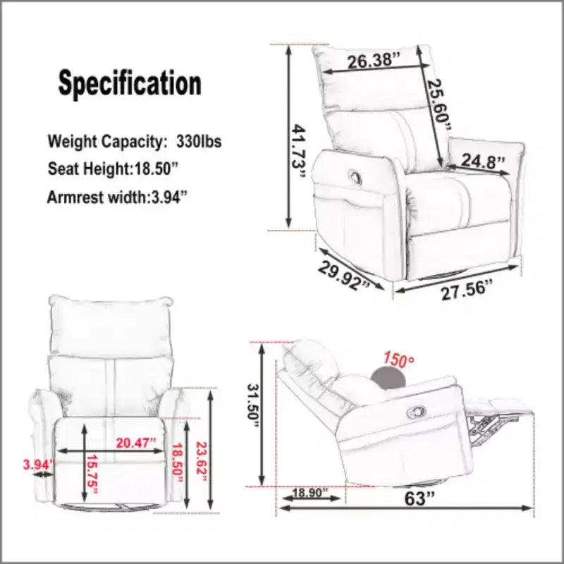 Fauteuil inclinable à bascule en PU, inclinable à bascule rotatif et coulissant à 300 degrés pour bébé, petit fauteuil inclinable à bascule et rotatif moderne pour chambre à coucher