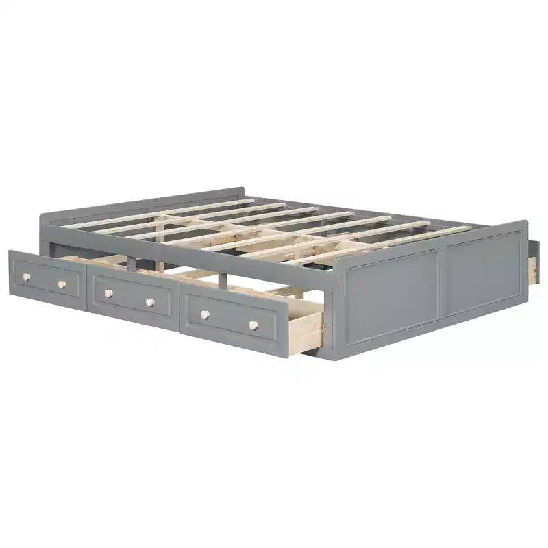 Lit Plateforme Queen Size en Bois, Cadre de Lit avec 6 Tiroirs - ModernLuxe