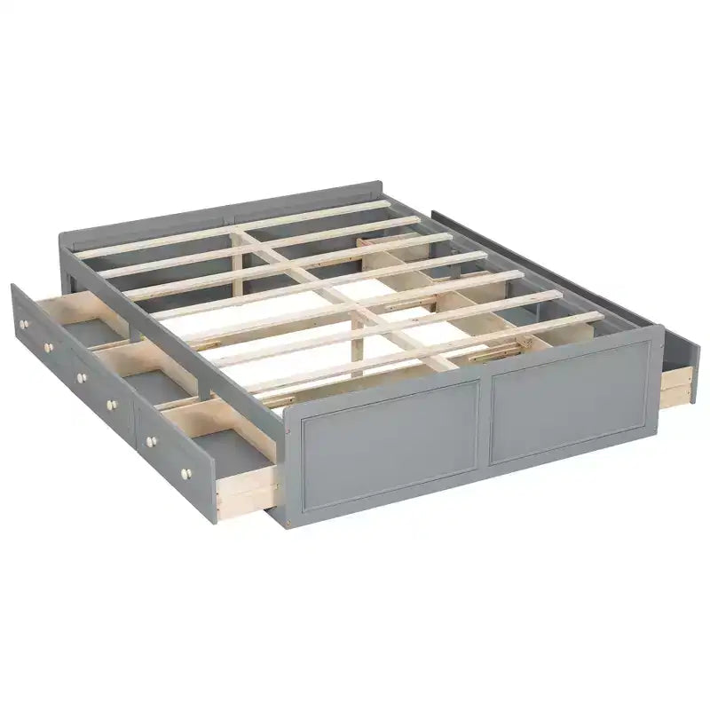 Lit Plateforme Queen Size en Bois, Cadre de Lit avec 6 Tiroirs - ModernLuxe