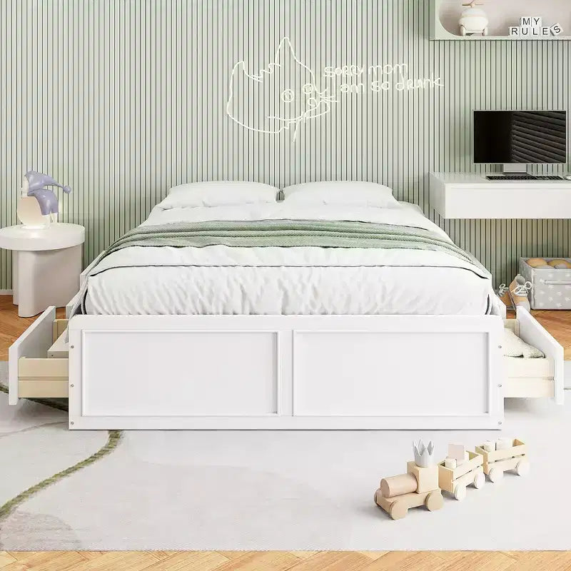 Lit Plateforme Queen Size en Bois, Cadre de Lit avec 6 Tiroirs - ModernLuxe