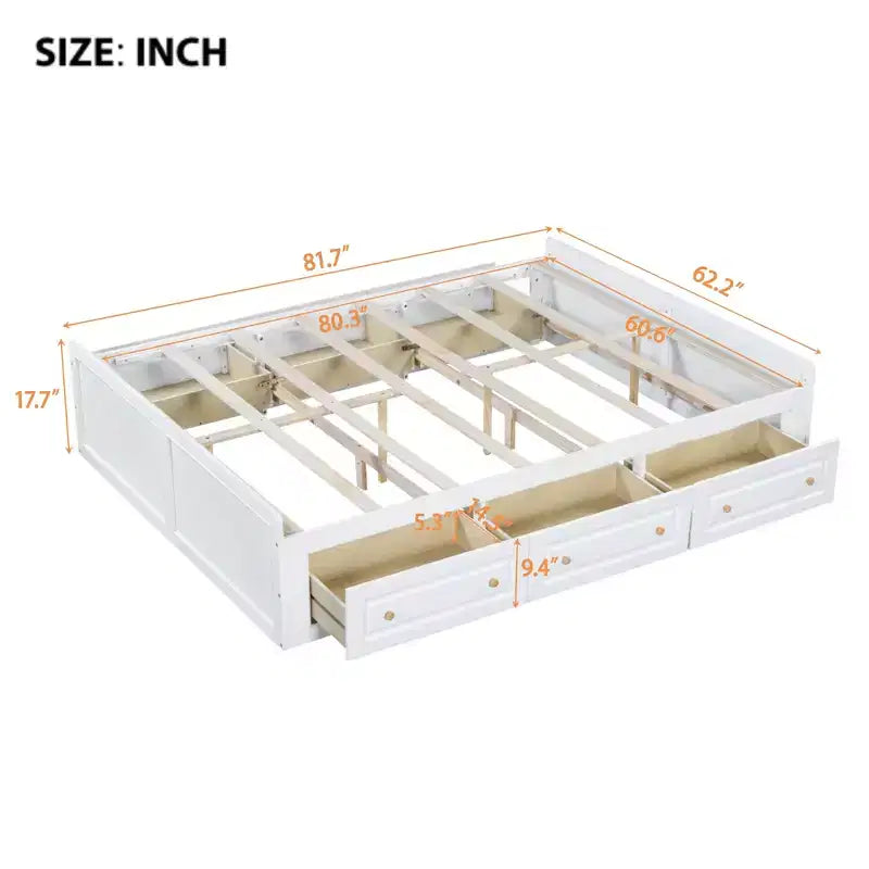 Lit Plateforme Queen Size en Bois, Cadre de Lit avec 6 Tiroirs - ModernLuxe