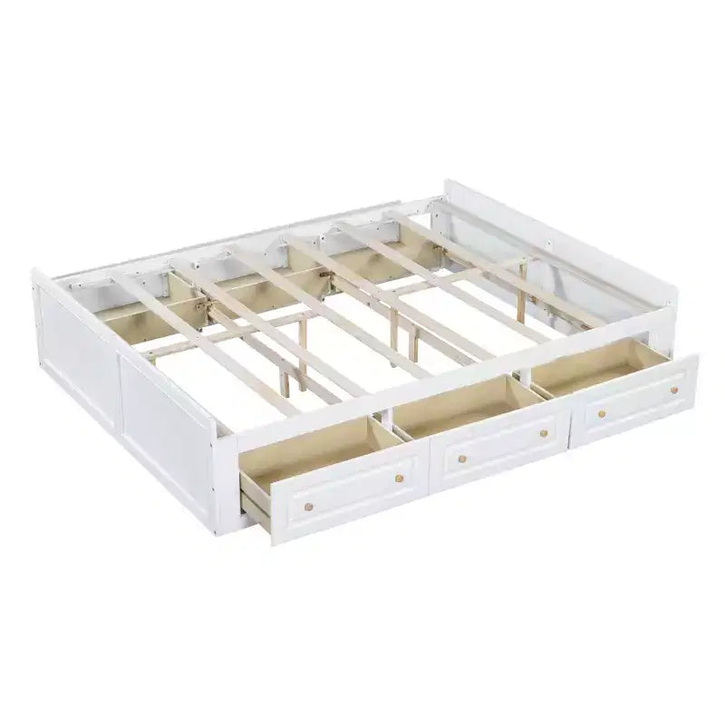 Lit Plateforme Queen Size en Bois, Cadre de Lit avec 6 Tiroirs - ModernLuxe