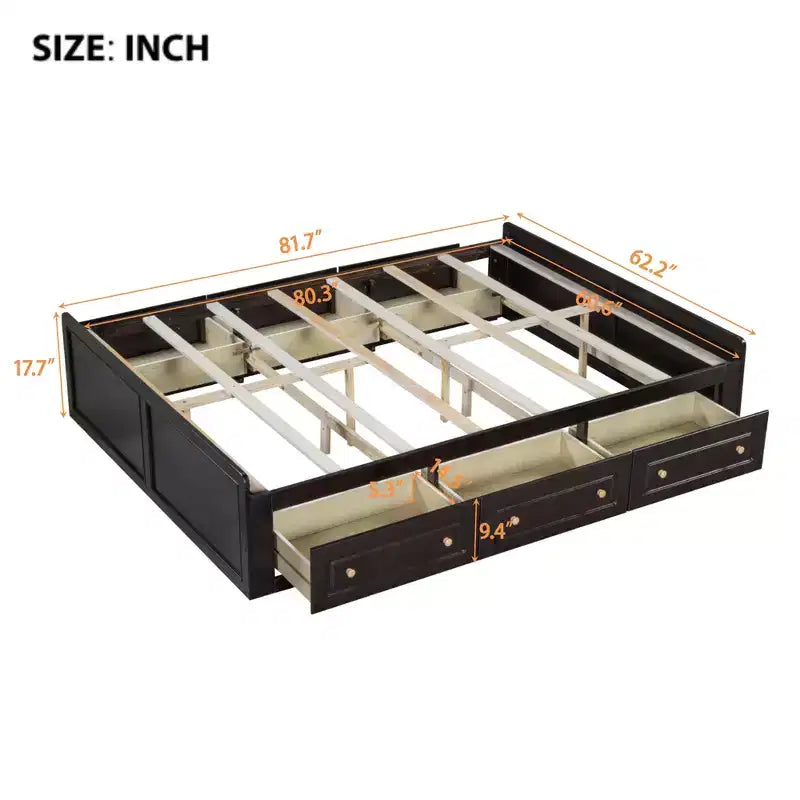 Lit Plateforme Queen Size en Bois, Cadre de Lit avec 6 Tiroirs - ModernLuxe