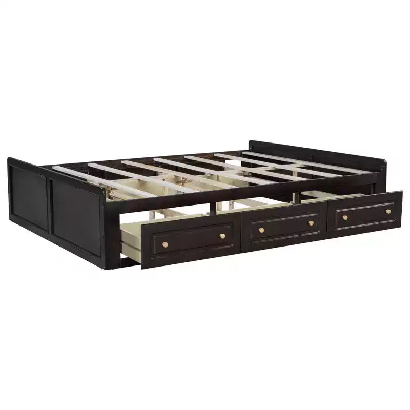 Lit Plateforme Queen Size en Bois, Cadre de Lit avec 6 Tiroirs - ModernLuxe
