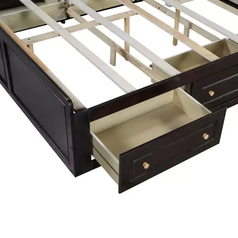 Lit Plateforme Queen Size en Bois, Cadre de Lit avec 6 Tiroirs - ModernLuxe