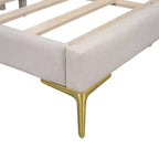 Lit de repos capitonné Twin/Full avec tête de lit, accoudoir et pieds de support, Gris/Beige-ModernLuxe