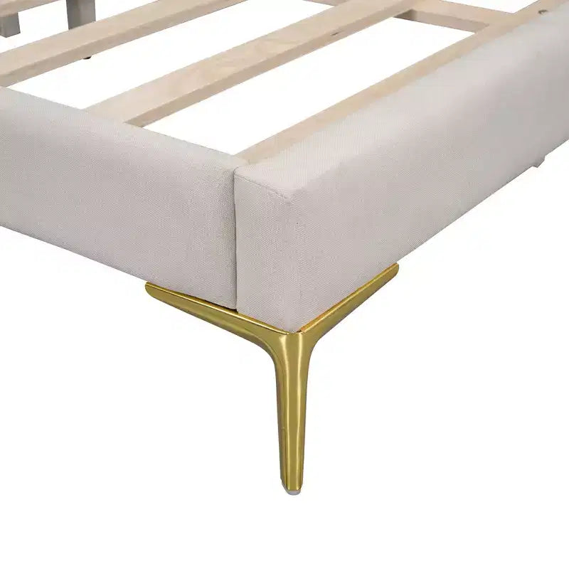 Lit de repos capitonné Twin/Full avec tête de lit, accoudoir et pieds de support, Gris/Beige-ModernLuxe